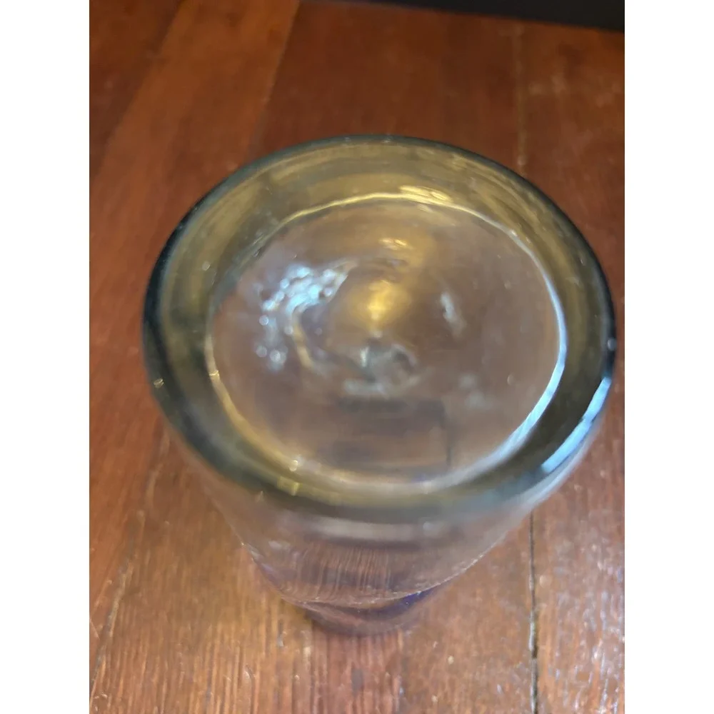 Hand Blown Mexican Glass Cobalt Blue Rim Dimpled Thumbprint Tumbler 6.5